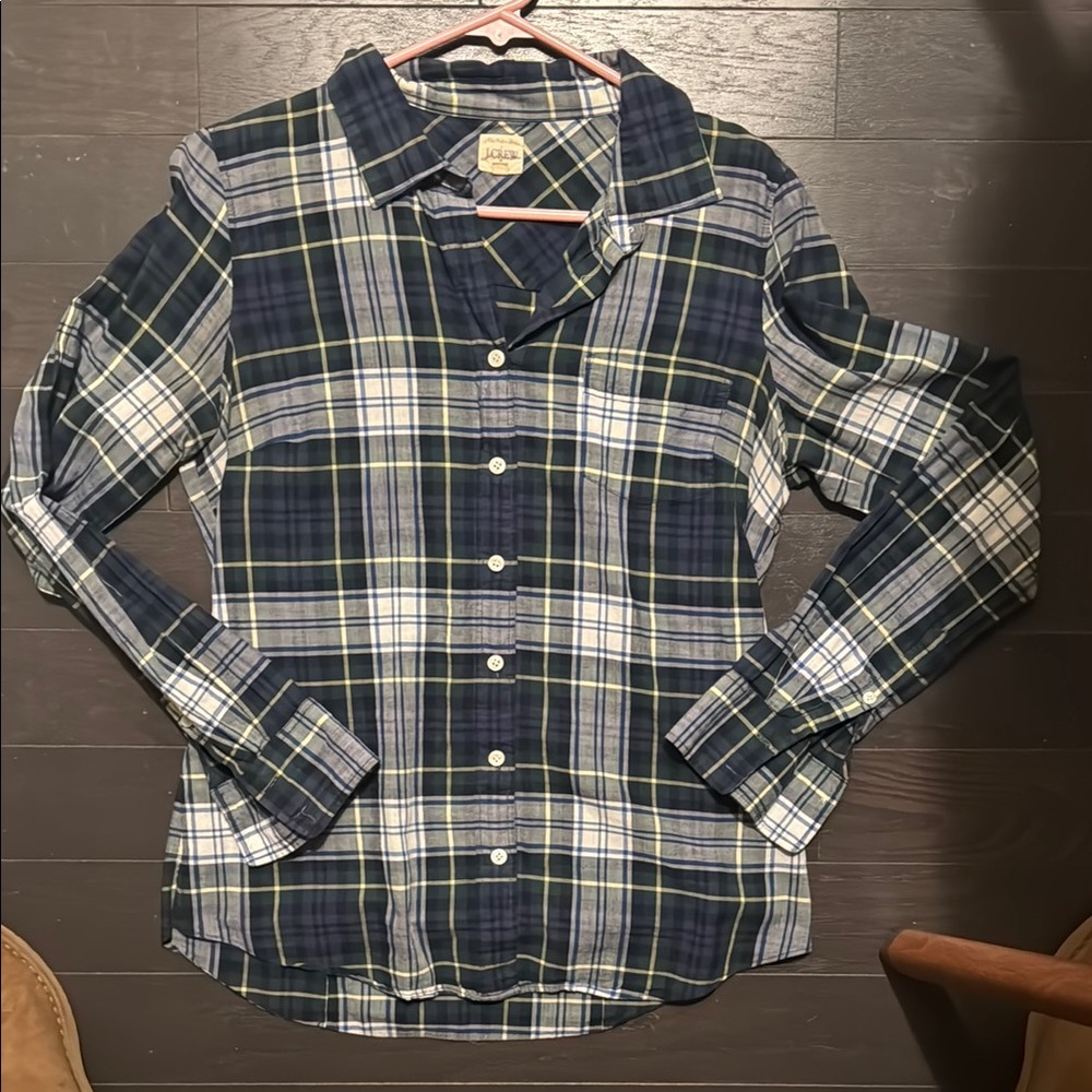 J.Crew Navy and White Plaid Shirt